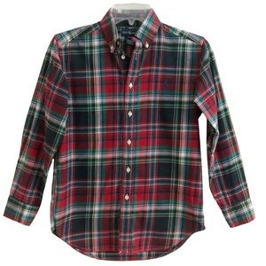 Ralph Lauren Red Green Blue Tartan Oxford Shirt M EUC